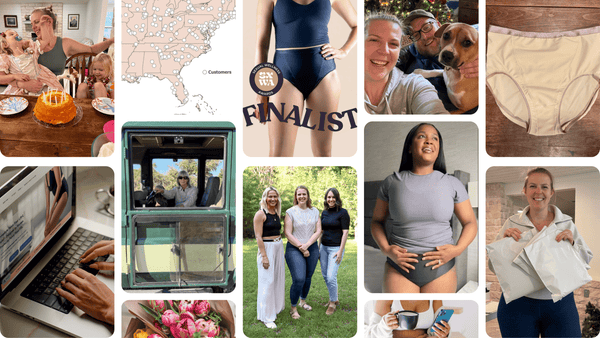 A collage of images representing top moments in Hem Support Wear's 2025 Year, including launching a refreshed website and beige garments